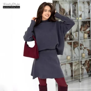 2026 Autumn New Women's Solid Color Knitted Sweater Skirt Set Casual All-match Cross-Border European American Style