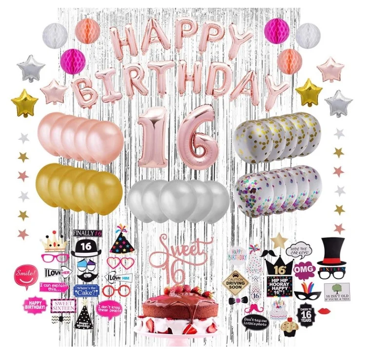 Sliver HAPPY BIRTHDAY Balloons Number 16 Balloon Gifts Kit Blue 16th Birthday Decorations for Girls Boys