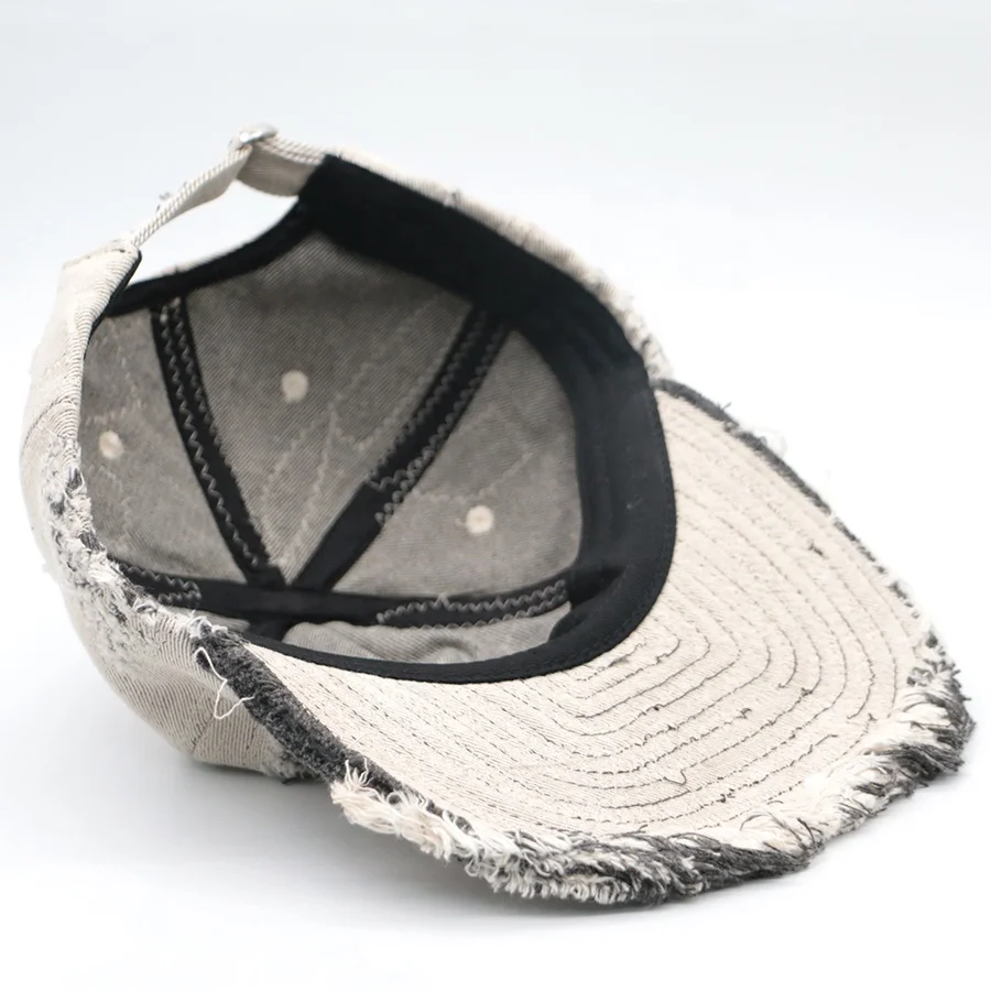 Design 6 Panel Flat Brim Distressed Washed Dad Hats Manual Processing Fashion and Vintage Unstructured Adjustable Caps