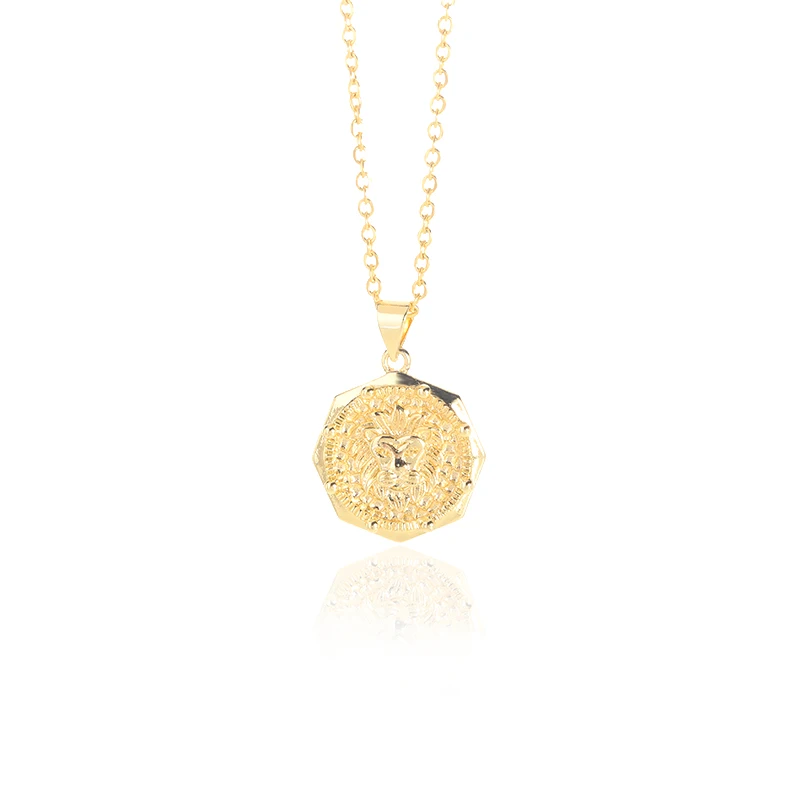 Gold Plated Circle Coin Lion Head 