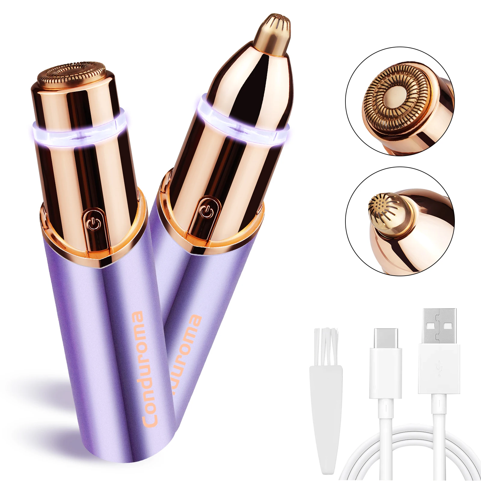 Conduroma 2 in 1 Electric Eyebrow Trimmer & Face Shavers for Women Hair Removal  with Led Light Facial Hair Removal