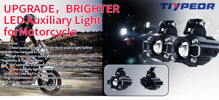 TIYPEOR High Power Motorcycle Spotlight Auxiliary Headlight LED Driving Fog Light High/Low Beam for Motorcycle Off-Road ATV UTV factory