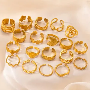 Fashion Stainless Steel 18K Gold Plated Adjustable Waterproof Vintage Wedding Engagement Ring Unisex Factory Wholesale