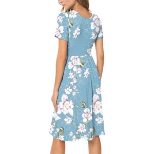 Wholesale Factory Price Summer Women Short Sleeve Loose Floral Print Maxi Casual Dresses Long Dresses With Pockets