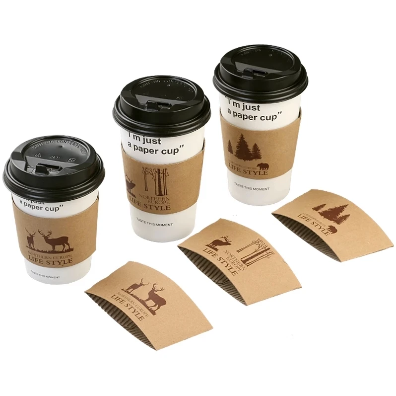 Custom logo Be biodegradable One time Kraft Coffee juice Heat insulation paper Cup set cup sleeves