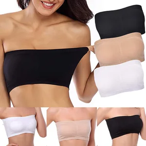 Solid Tube Top Bra Seamless Invisible Bandeau Top Strapless Removeable Padded Sports Bra Breathable for Plus Size Big Boob