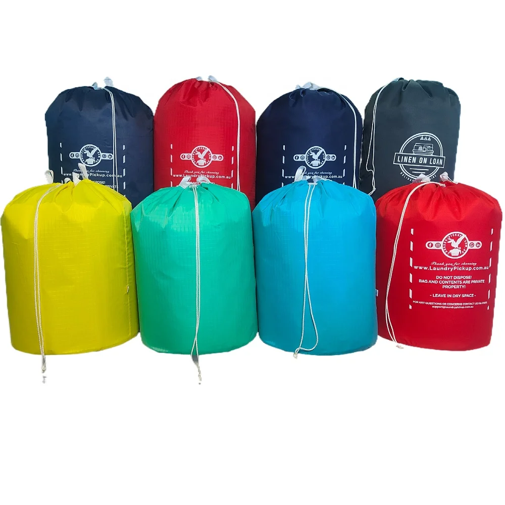 Custom Large Cotton Foldable Industrial Commercial Hotel Nylon Laundry Bags Drawstring for Clothes with logo Strap