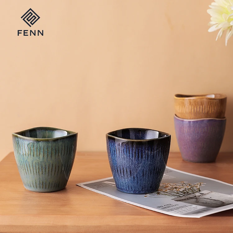 FENN high- end product reactive effect irregular rimmed ceramic cup glazed coffee mug FYXW001-QRB001-180