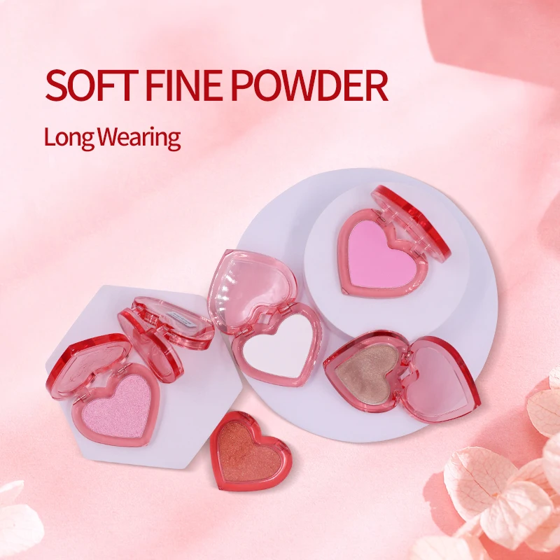 Wholesale Heart Shaped Vegan Highlighter Makeup Powder Matte Shimmer Glow Pigment Blusher Palette manufacture