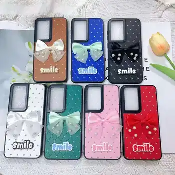 New DIY Butterfly knot design diamond happy smile cute cellphone cover for samsung S24ultra diamond cover estuche para celular