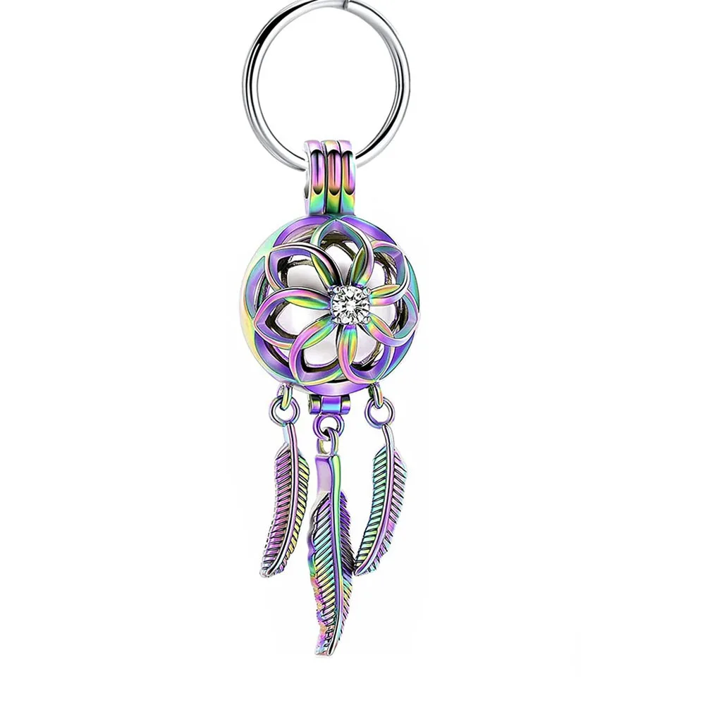 Cremation Jewelry Stainless Steel Urn Feather Tassel Hollow Keychain Cremation Aluminum Urn Memorial Pet/Human