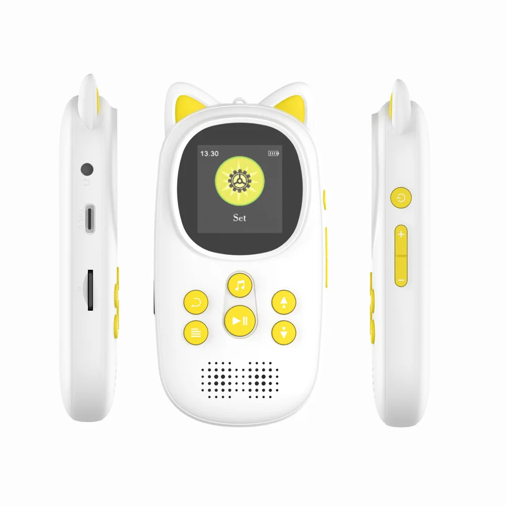 Mini MP3 Player with Cute Cat Design Bluetooth & USB Support Portable Watch Style for Audio Video Includes Earphone Accessory