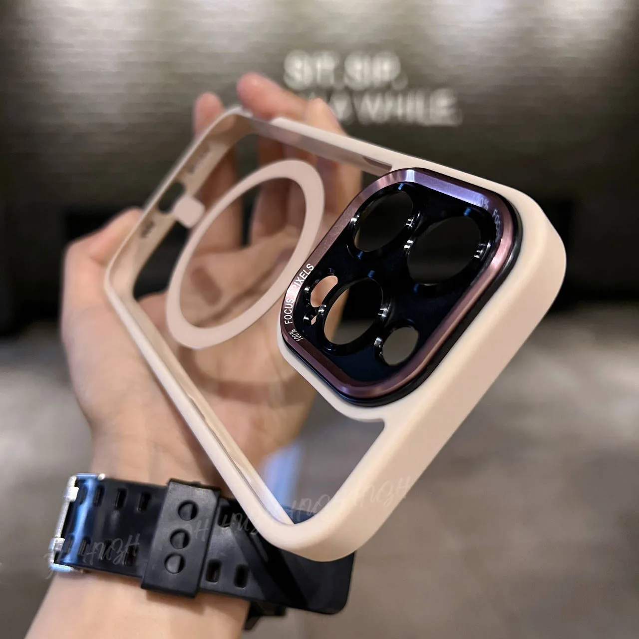 clear Metal Lens Phone Case Transparent Contrast Color for Iphone16pro Max 15 13/14 Anti-fall Acrylic