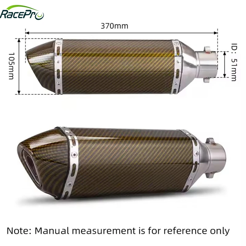 RACEPRO RP0520-1056 51mm Motorcycle Exhaust Double Hole Muffler Stainless Steel Universal for Harley BMW Yamaha Honda