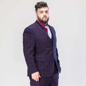 Men's Suit Red Plaid Three-piece Set Plus-size Business Casual Fat Loose Suit Wedding