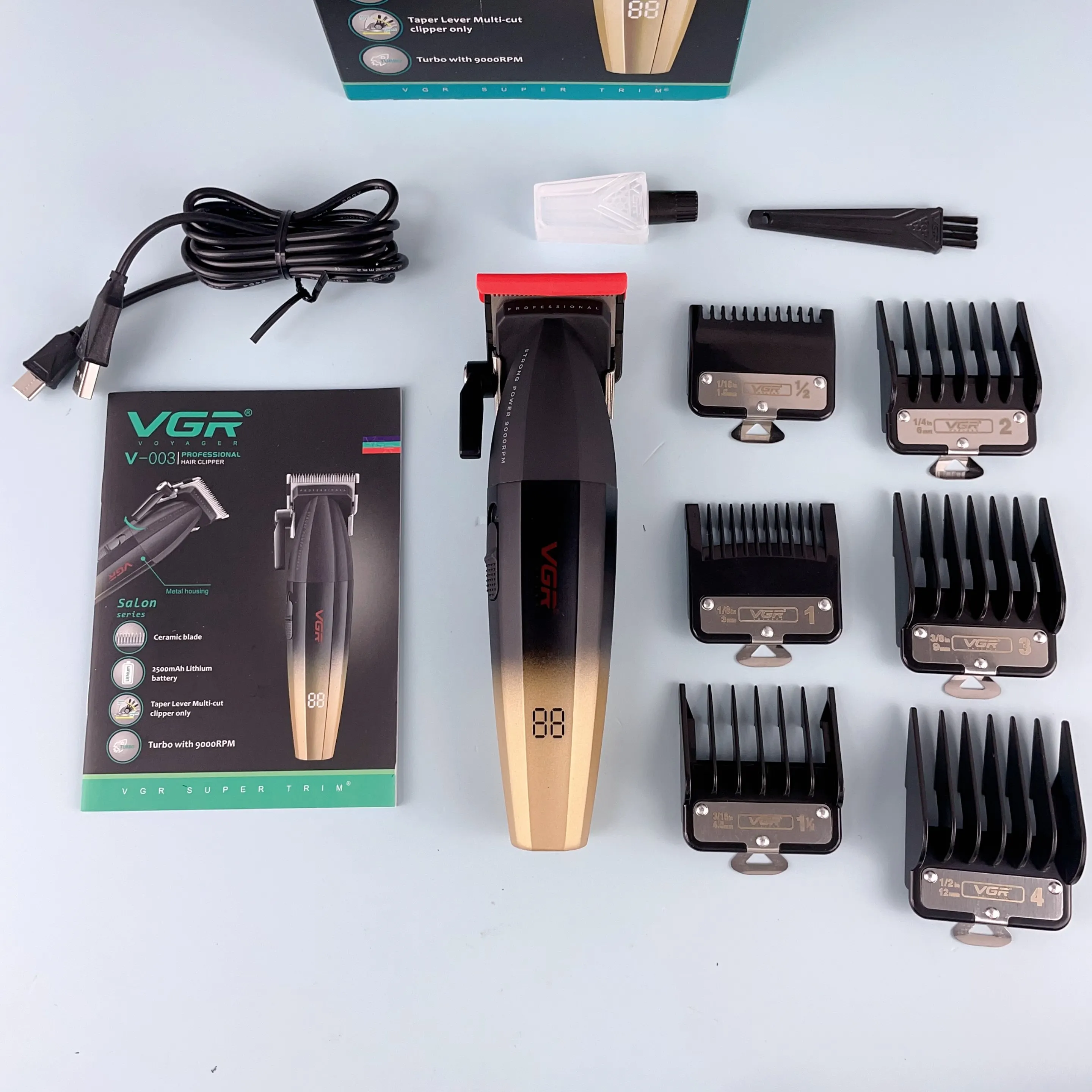 Vgr V-003 9000rpmメタルサロン理髪店クリッパー男性用充電式