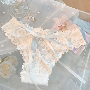 Sexy Lace Lingerie Sexy Women Wear Sexy Panty Set Images White Lovely Panties Embroidered OEM Sexy Thong 0472