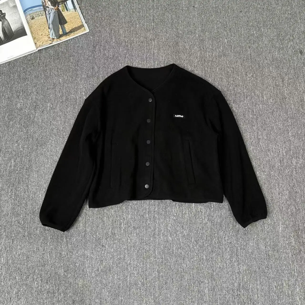 Five color chest with label, single breasted, fashionable and versatile, thick long sleeved jacket, top, women