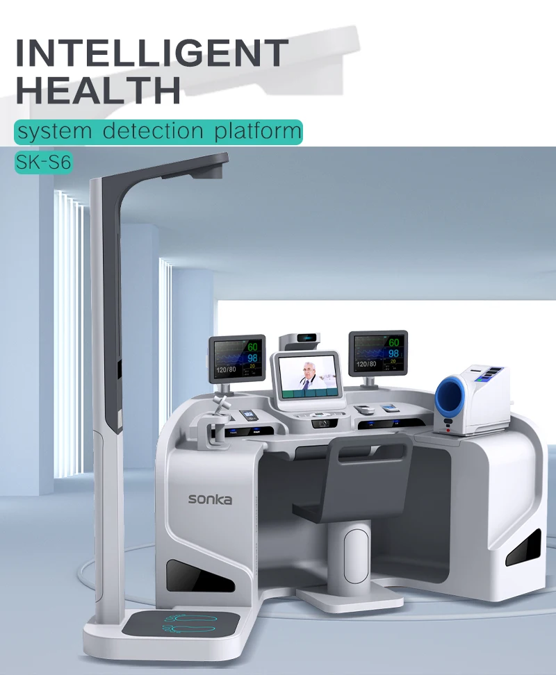 Sonka multi functions all in one telemedicine kiosk for hospital healthcare center height weight scale ecg machine telehealth factory