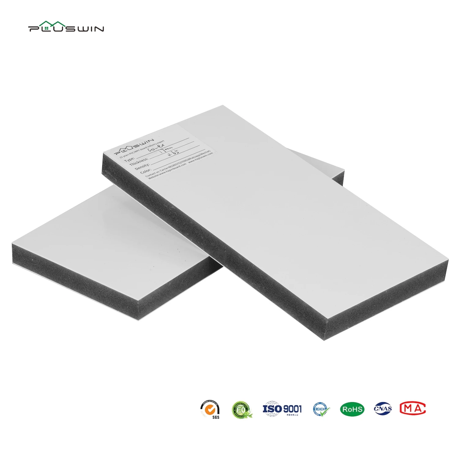 Pluswin 5-20mm Black Core White Glossy Surface 3-Layer Recyclable PVC Foam Co-Extrusion Board for Engraving & Laminating
