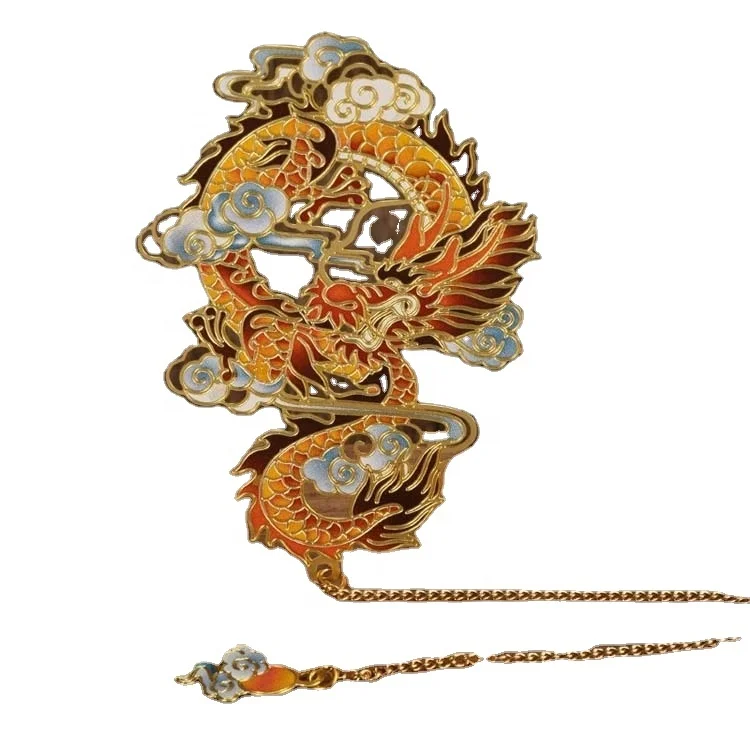 Custom Chinoiserie Bookmark Metal Chain Book Marks Dragon Phoenix Deer Bookmark