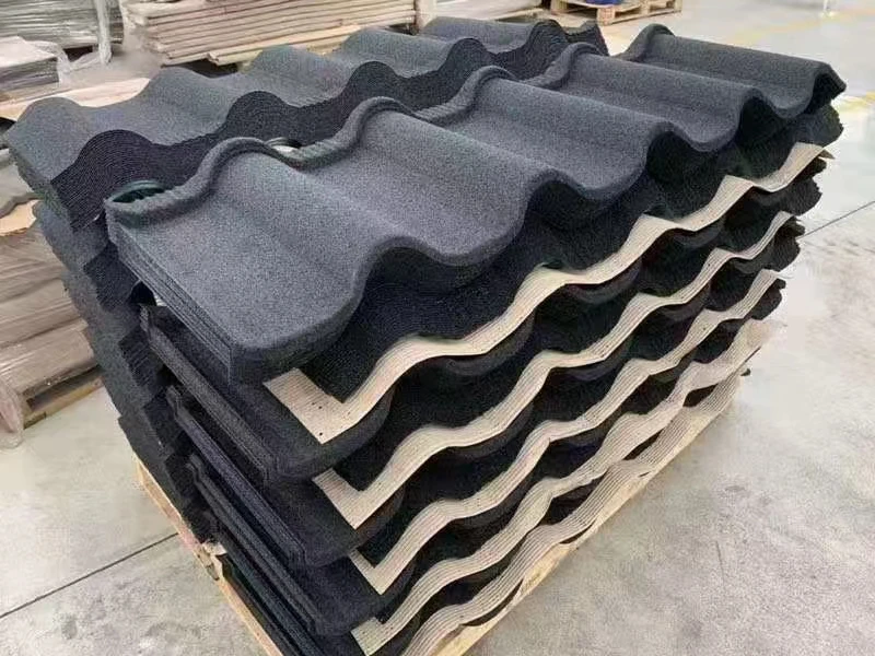 Charcoal Gray Color Deep Roman Stone Coated Metal Roof Tiles for Holiday Estate Building Roof