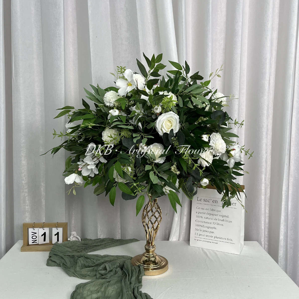 DKB Artificial Factory Customized Real Touch White Rose Greenery Leaves Flower Ball for Decor