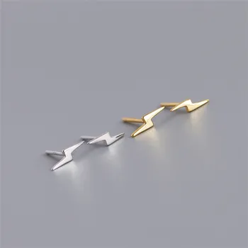 SP Simple Office Trendy Style Lightning Stud Jewelry Vermeil Gold Plated S925 Sterling Silver Lightning Bolt Earrings