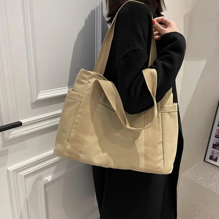 Luxury Woman Tote Handbag Fashion Tote Cotton Canvas Bag With Pockets ...