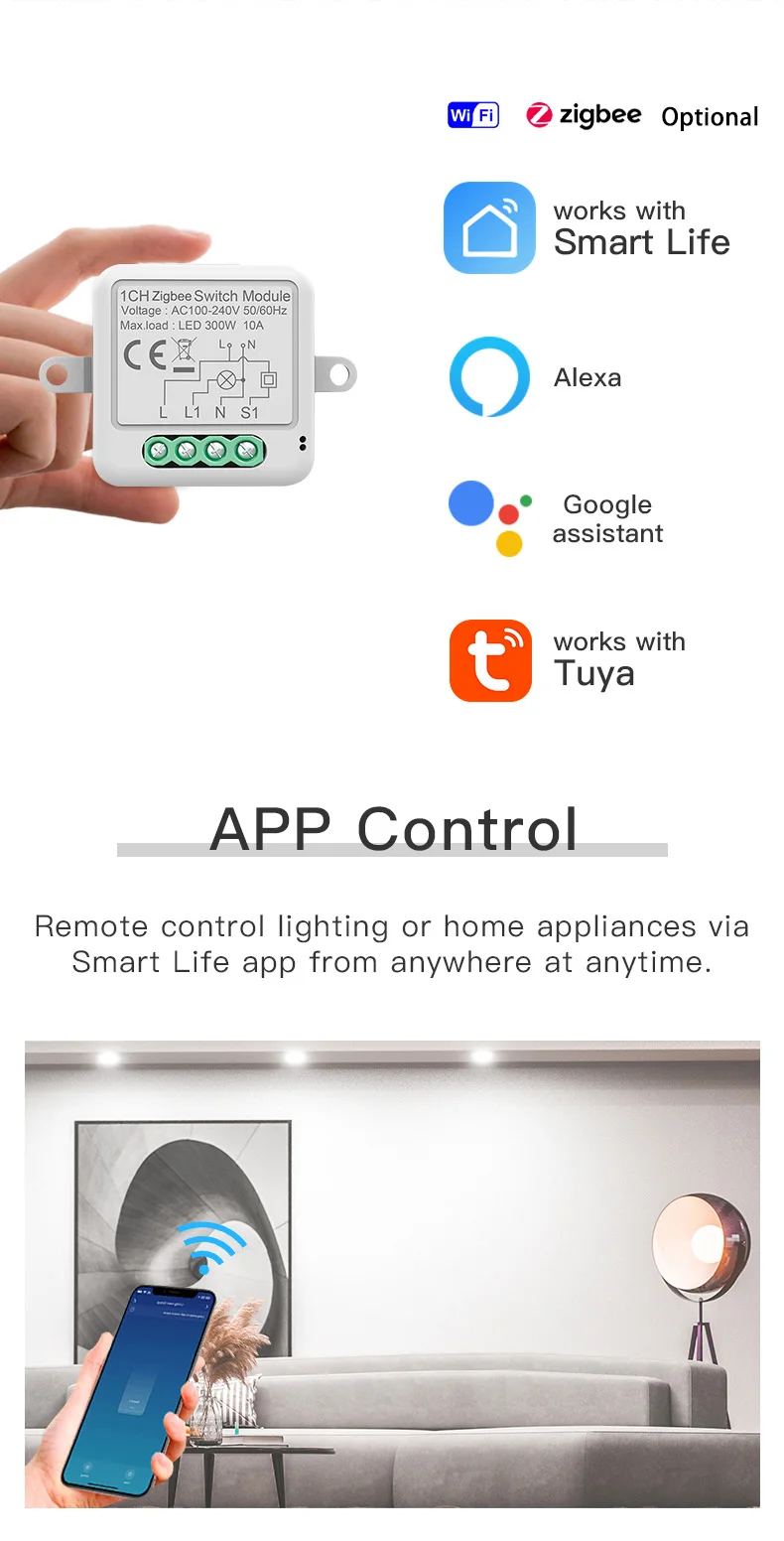 Tuya WiFi Zigbee Smart Light Switch Module – Alexa Compatible 1/2/3/4 ...