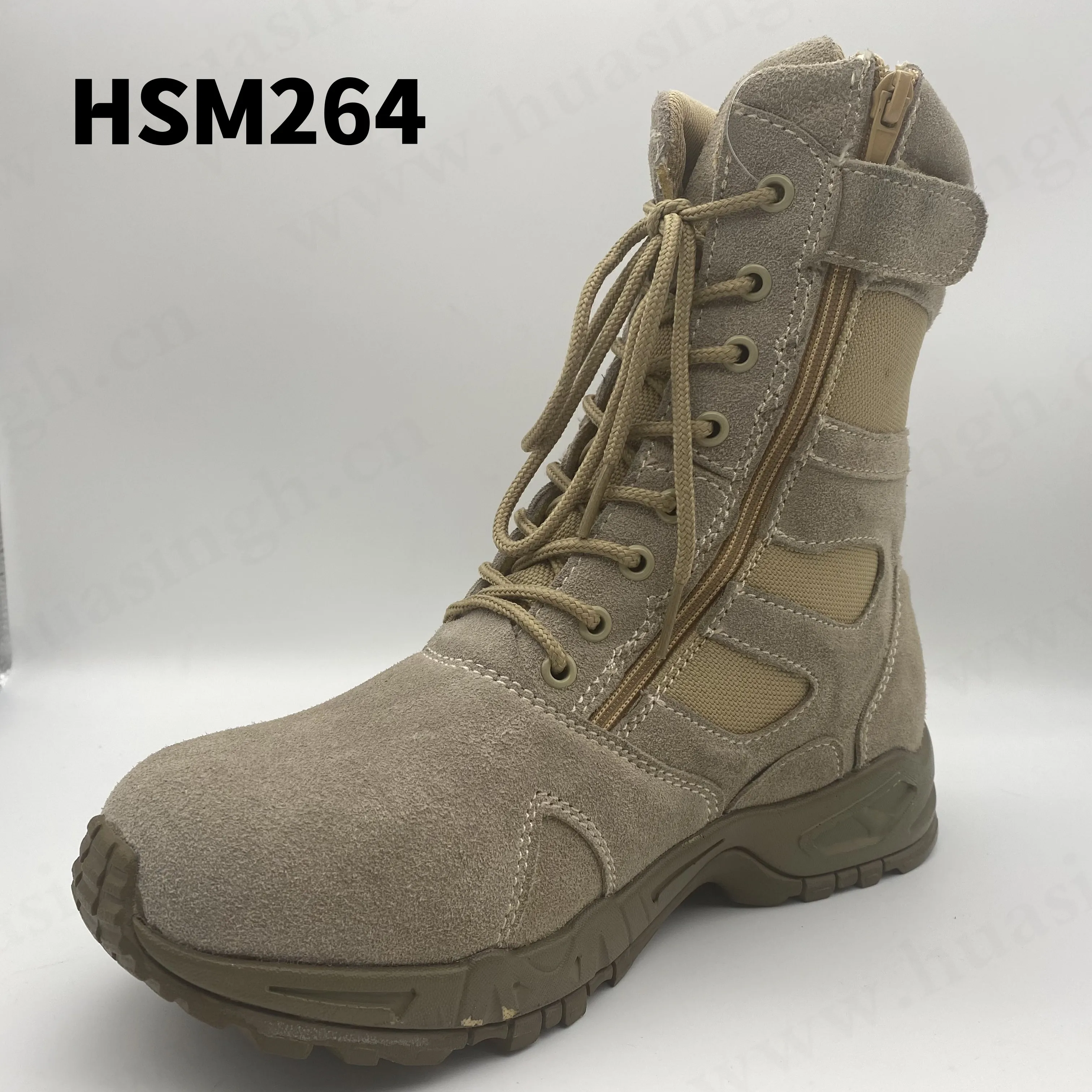 Rwh,8 Inch Strong Grip PU+rubber Outsole Sand Color Combat Boots Affordable Price Side Zipper Desgin Tactical Boots HSM264