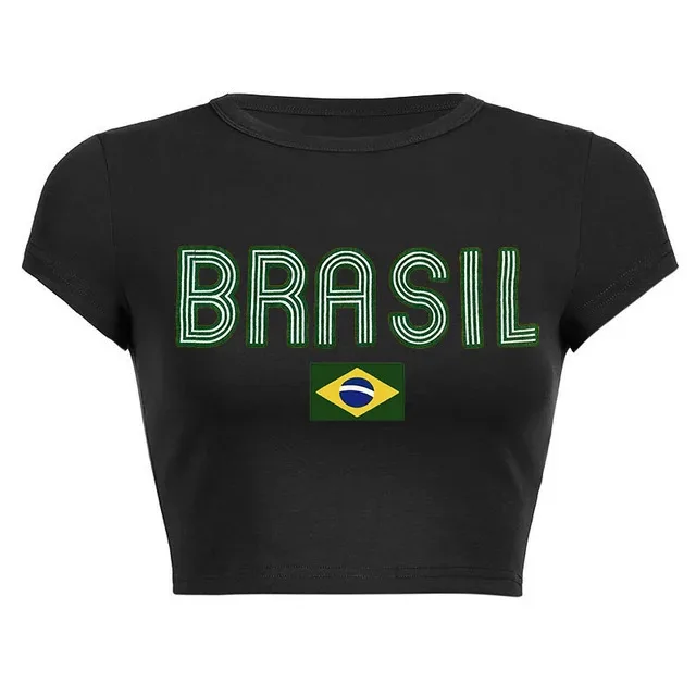POKN Brazil Strap Crop Top - Y2K Graphic Baby Tee For Women, Summer Casual Spaghetti Strap Tank - View #2