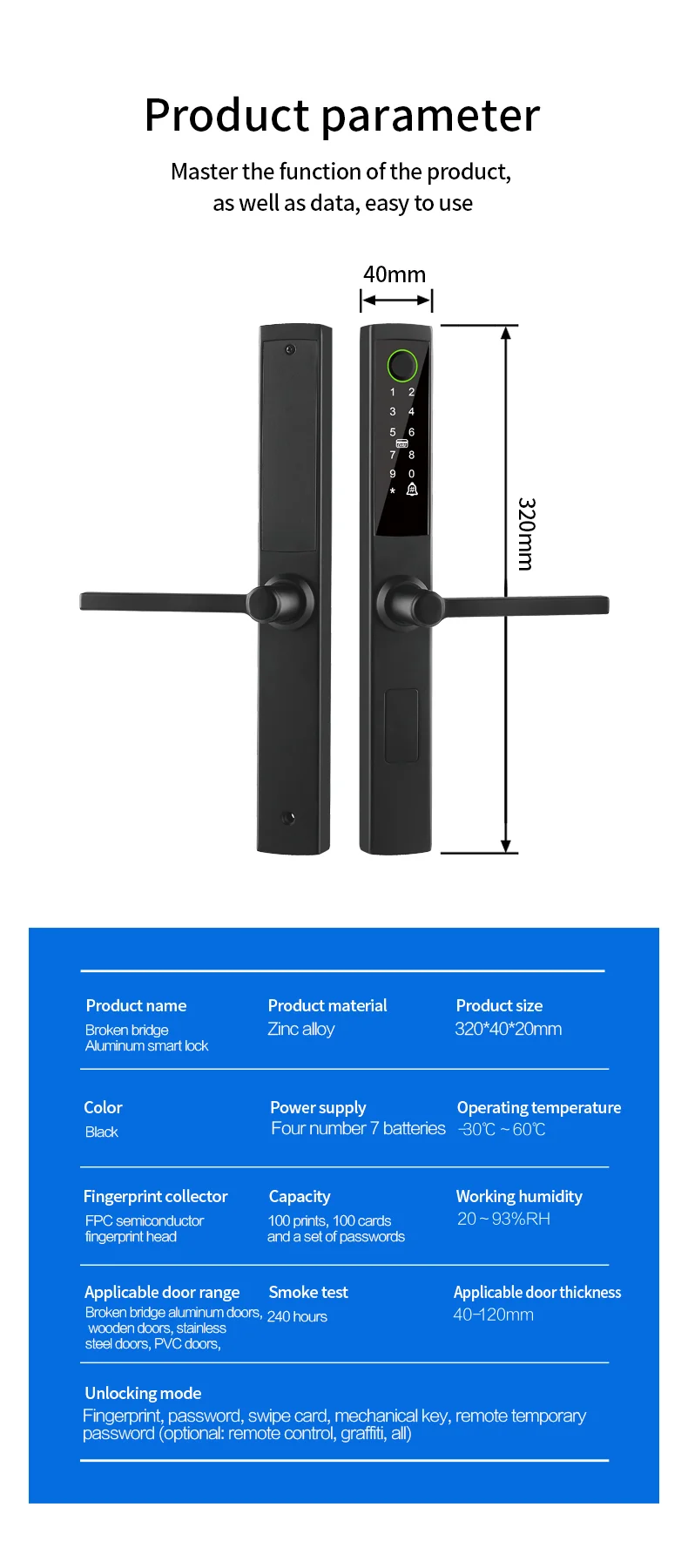 Glomarket Broken Bridge Smart Lock High-end Intelligence Zinc Alloy Tuya Wifi Fingerprint Waterproof Door Lock