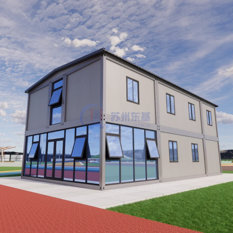 مبنى مدرسي ومكتبي كبير ثنائي الطبقة من الحاويات الجاهزة مع جدار زجاجي، مشروع إنشاء منازل موديولية