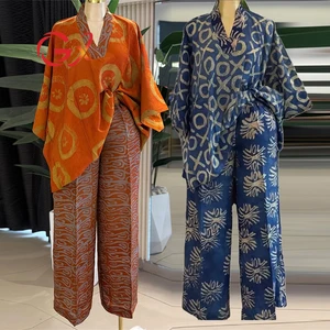 GX3351 Fashion 2026 Fall Women Clothing Vendor Autumn Street Wear Half Sleeve V-Neck Loose Top and Wide Leg Pant 2 Piece Set