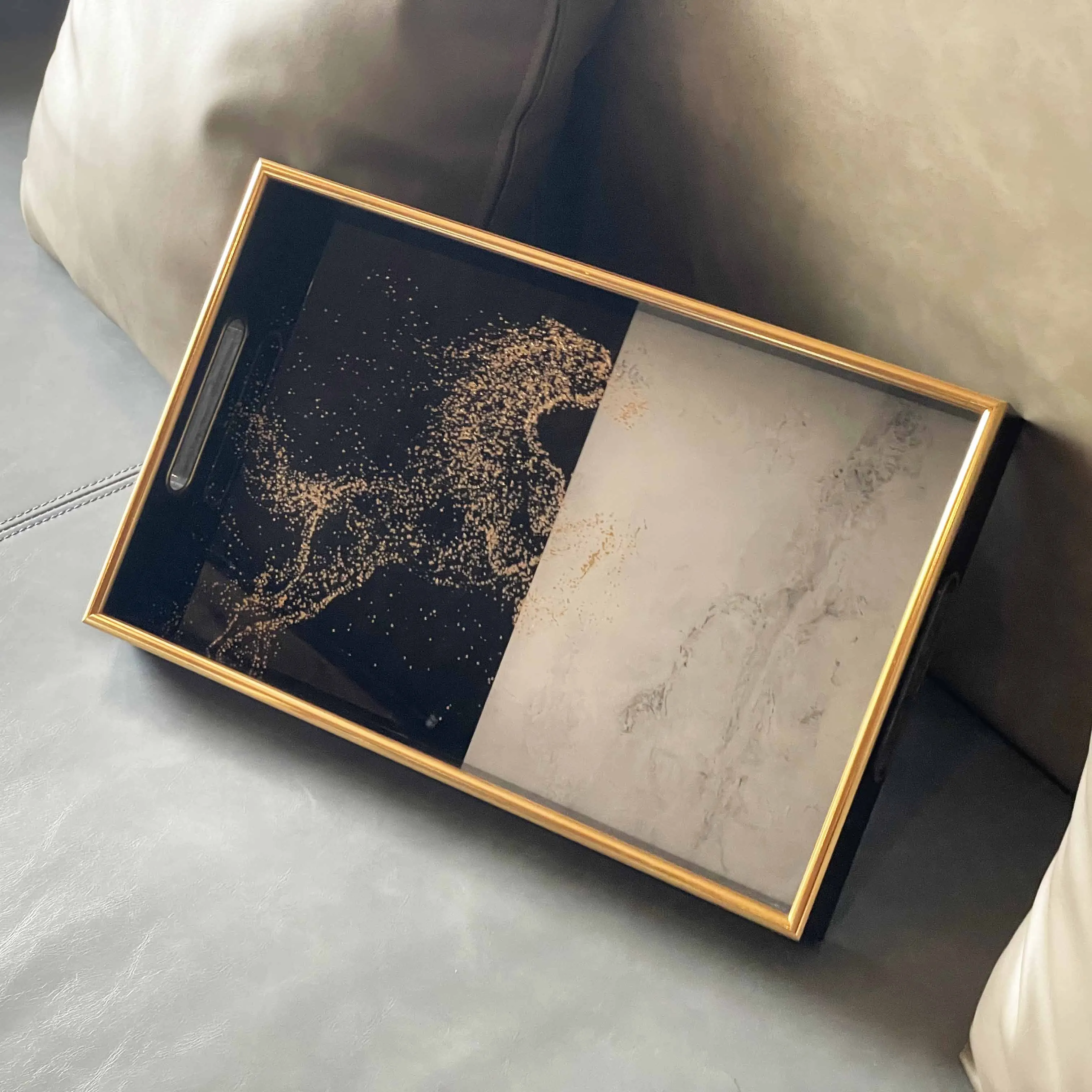 Большой лоток Заводская поставка любой дизайн под заказ УФ печать черный мрамор золотой декоративный