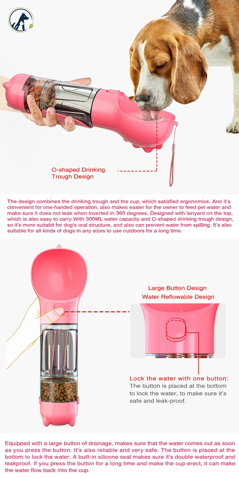 Multifunction 3 in 1 Pet Feeder Portable Dog Water Bottle with Poop Bags for Dog Outdoor Travel