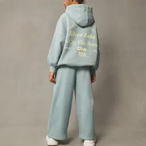 Custom Children Girl Clothes Fall Winter Print Sweatshirt Hoodie Wide Sweatpants 2 Pcs Tracksuit Girl Clothing Set