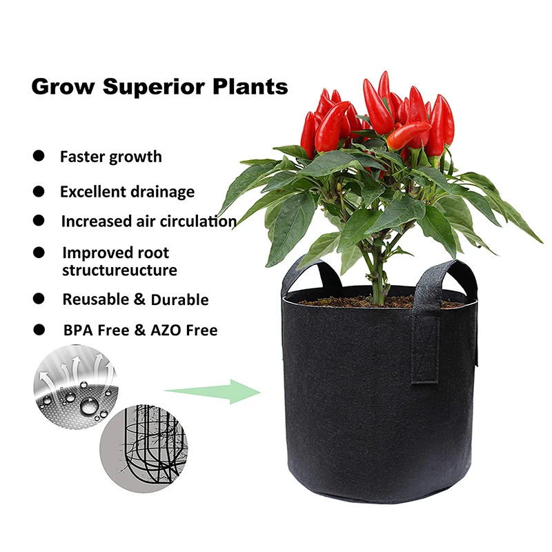 Heavy Duty 5 Pack 10 Gallon Planter Tomato Grow Bag Fruit Seeding Grow