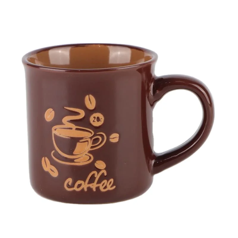 Custom Nordic Retro 8oz Imitation Enamel Cup Printed Mug Customized Brown Stoneware Mug Ceramic Coffee Mugs with logo