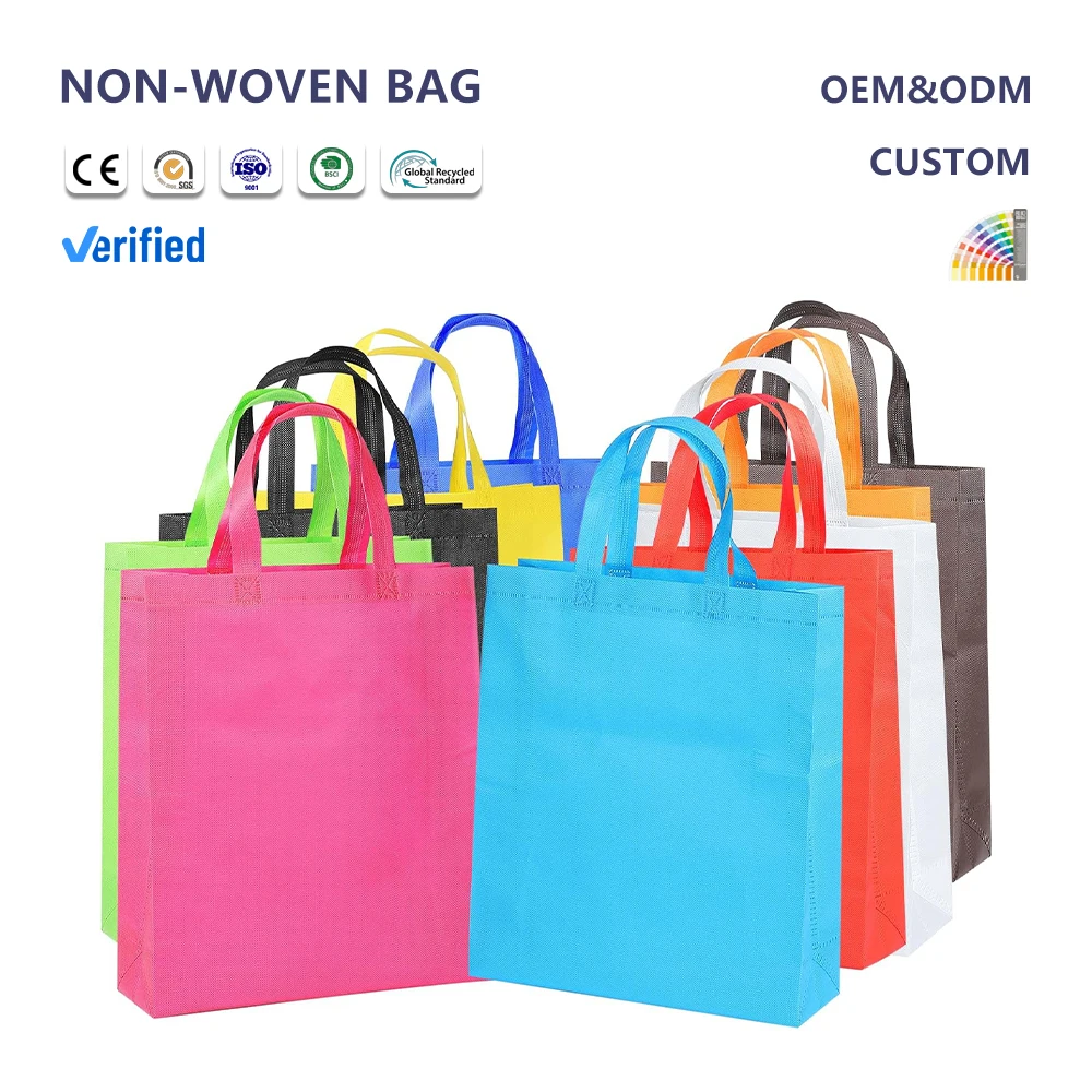 Handled Shoulder Strap Non-Woven Reusable Eco-Friendly Shopping Bag with Letter Pattern for Daily Use