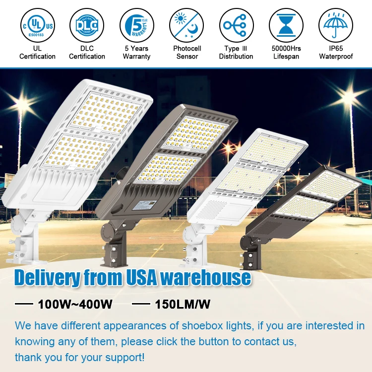 LED Outdoor Public Area Lighting US Waerhouse 100W 150W 450W  IP65 LED Stadium Road Parking Lot Shoebox Street Flood Lights