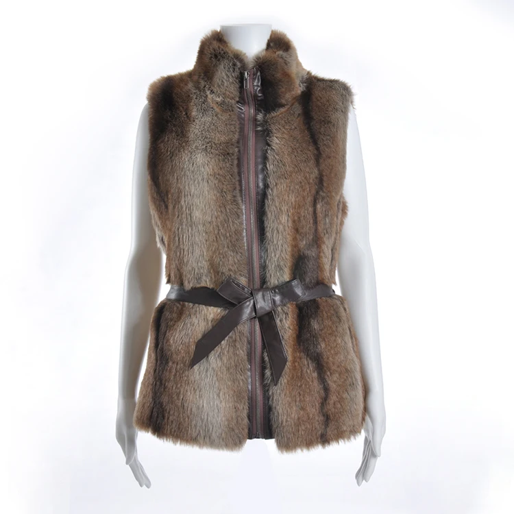 Winter Women's Sleeveless Vest Long Coat Women Wholesale Faux Fur Vest With  Belt - Buy Faux Fur Sleeveless,Faux Fur Vest,Faux Fur Coat Product on  