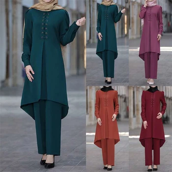 dubai abaya turkish 2 pcs set muslim dress long pants women moroccan kaftan islam elbise islamic clothing