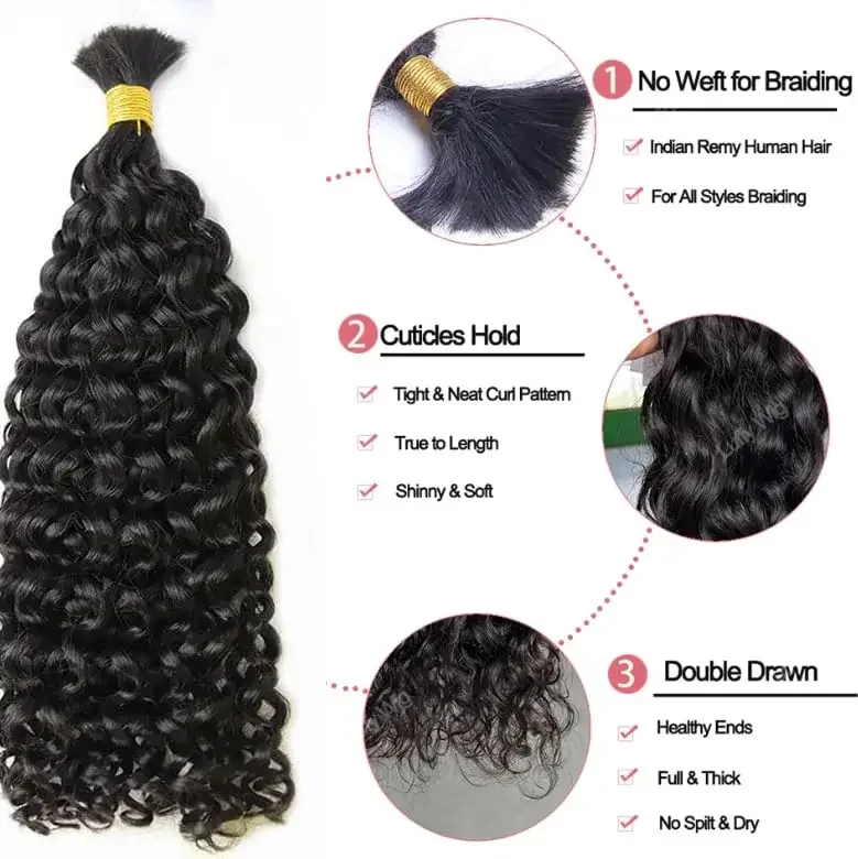 Păr uman cu bucle spiralate, vrac, pentru împletituri, păr Remy brazilian, micro-împletituri, pachete de păr_voghion.com
