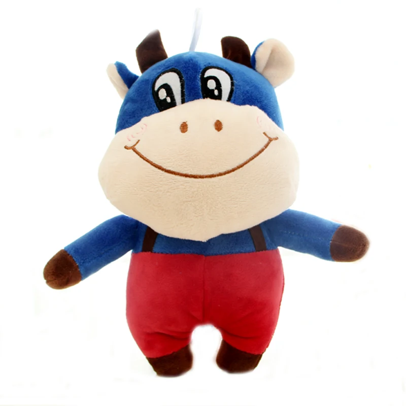 Factory Custom Soft Big Laughing Bull Stuffed Calf Toy Red and Blue Plush Cow Toy