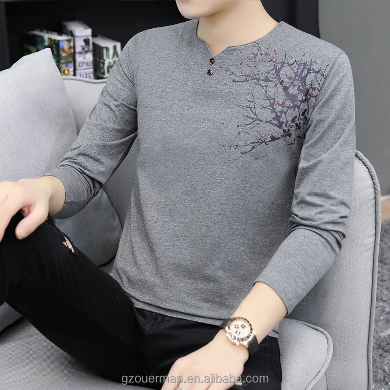 Men's Fashion Long Sleeve Loose Printed Shirt Youth Spring Casual Party Tops