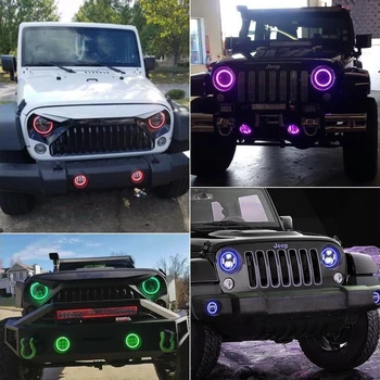 BEEYEO 7インチ RGB ヘイローヘッドライトとフォグライト Bluetooth カラーコントロール DOTキット 1997-2018 ジープラングラーJK JKU TJ LJ用 ヘイローリングDR 7インチ RGB ヘイローヘッドライトとフォグライト Bluetooth カラーコントロール DOTキット 1997-2018 ジープラングラーJK  JKU TJ LJ用 ヘイローリングDRL アンバーターンシグナル Hi⁄Loビーム