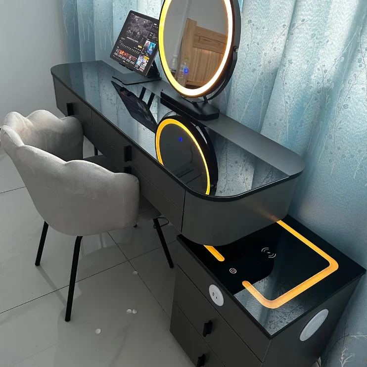 Smart Furniture Modern Simple Multi-functional Princess Dressing Table Side Cabinet Vanity With Mirror Chair Smart Table