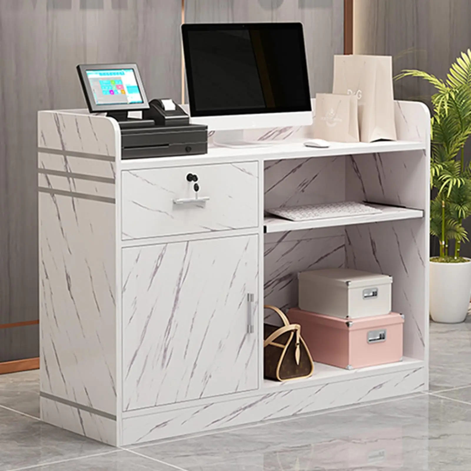 Minimalist Receptionist Desk Front Desk Reception Counter Modern Wooden Reception Desk Reception Table with Private Panels